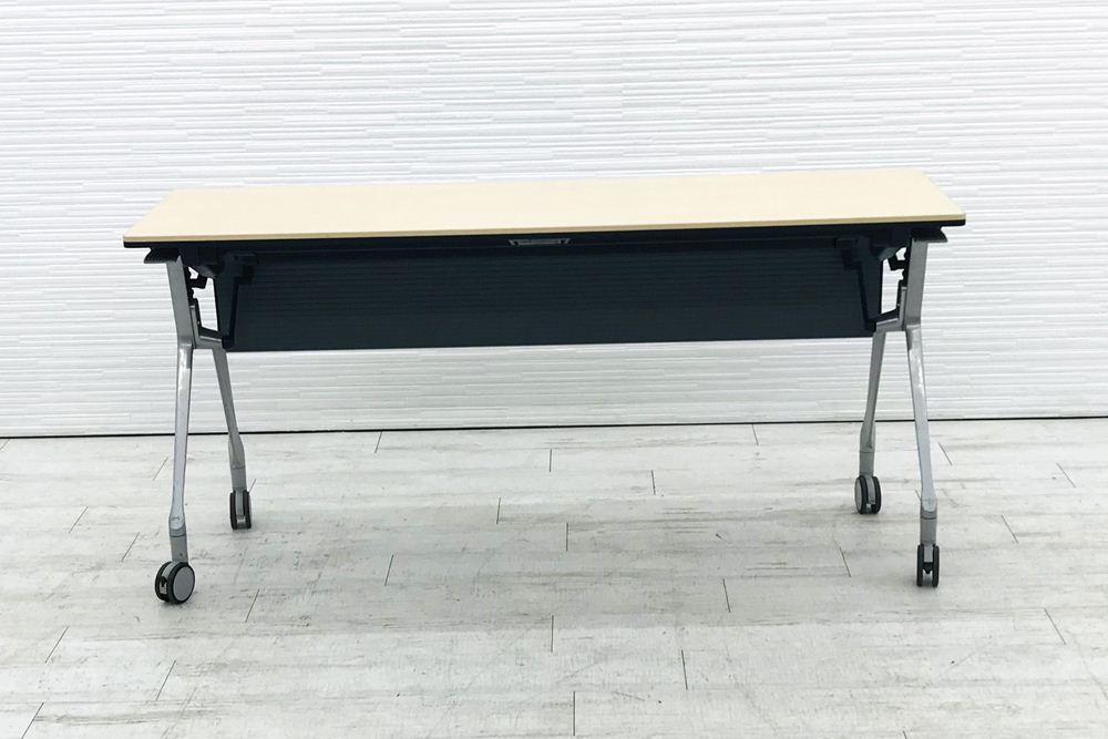 オカムラ インターアクト 2017年製 ネスティングテーブル 会議テーブル ミーティングテーブル 中古 会議机 幅1500mm 中古オフィス家具 幕板付画像