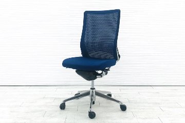 オカムラ コーラルチェア ハイバック 肘なし 中古 クッション 中古オフィス家具 中古チェア 事務椅子 OAチェア ブルー CQ35BR画像