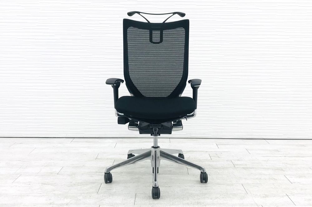 バロンチェア ブラック 2013年製 オカムラ 中古 中古オフィス家具 ポリッシュフレーム メッシュ ハイバック 事務椅子 オフィスチェア画像