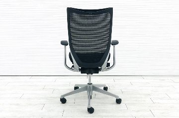 バロンチェア オカムラ ブラック 中古 固定肘 中古オフィス家具 シルバーフレーム メッシュ ハイバック 事務椅子 オフィスチェア画像