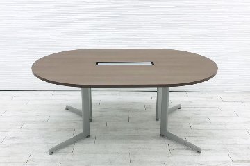 会議テーブル オカムラ  ミーティングテーブル 会議机 楕円テーブル 幅1800 OKAMURA 中古オフィス家具 ネオウッドダーク画像