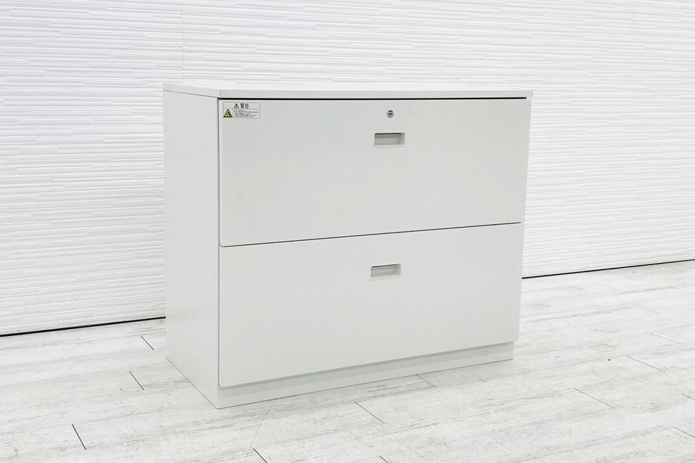 ラテラル書庫 スチール 中古 シンライン キャビネット イトーキ 中古キャビネット 書庫 2段ラテラル ホワイト 中古オフィス家具の画像