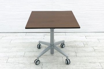 コクヨ ビューライズ 手動 昇降テーブル 中古テーブル ミーティングテーブル W700 中古オフィス家具 MT-500M55-CN ブラウン画像