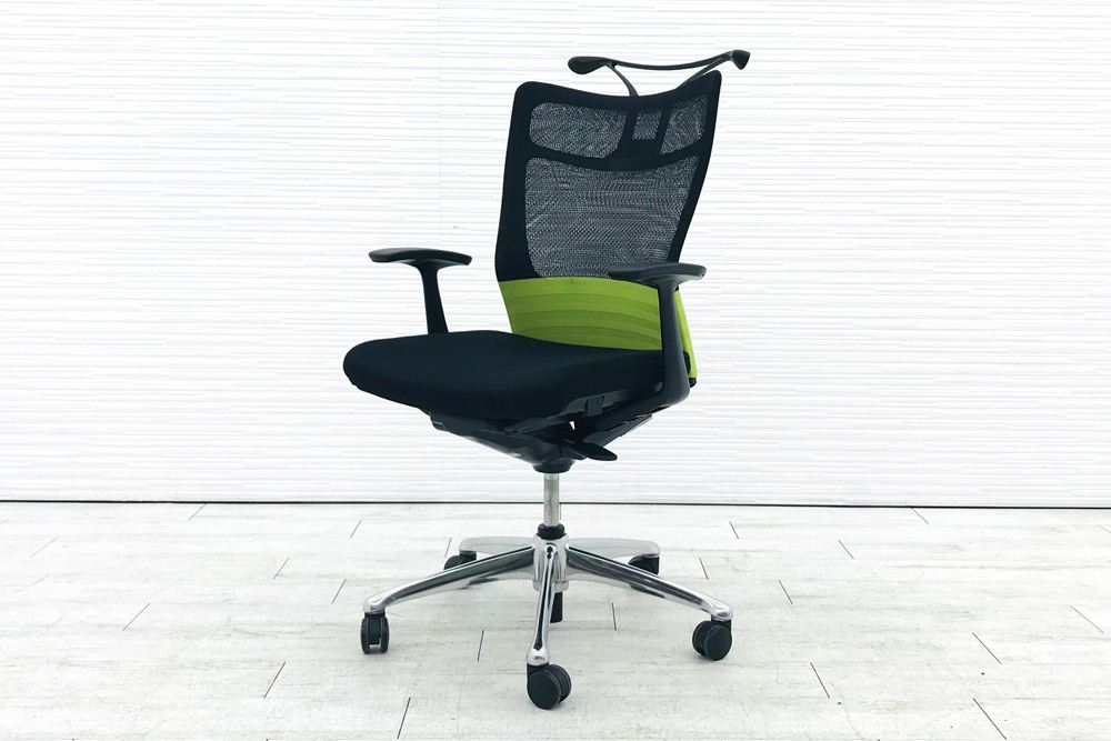 フィーゴチェア 2017年製 オカムラ 固定肘 中古 オフィスチェア OAチェア 事務椅子 シームレス 中古オフィス家具 グリーン画像