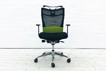 フィーゴチェア オカムラ 固定肘 中古 オフィスチェア OAチェア 事務椅子 シームレス 中古オフィス家具 グリーン画像