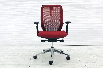 シルフィーチェア オカムラ 中古 2017年製 オフィスチェア ハイバック メッシュ 可動肘 事務椅子 中古チェア 中古オフィス家具 レッド画像