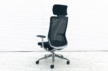 オカムラ コーラルチェア エクストラハイバック 中古 クッション 固定肘 中古オフィス家具 事務椅子 OAチェア ブラック CQ4ABR-FSH1画像