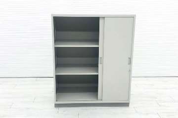 スライド書庫 イトーキ シンライン 引き違い書庫 中古 900×450×1100mm 収納家具 中古オフィス家具 HTM-109RS-WE画像