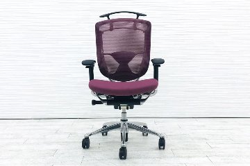 コンテッサチェア オカムラ 中古 コンテッサ メッシュ ポリッシュフレーム 可動肘 中古オフィス家具 高機能チェア パープルの画像