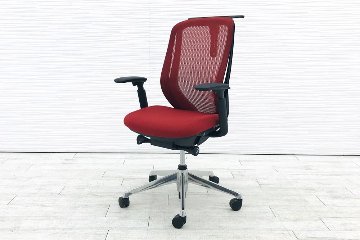 シルフィーチェア オカムラ 中古 2020年製 オフィスチェア ハイバック メッシュ 可動肘 事務椅子 中古チェア 中古オフィス家具 レッド画像