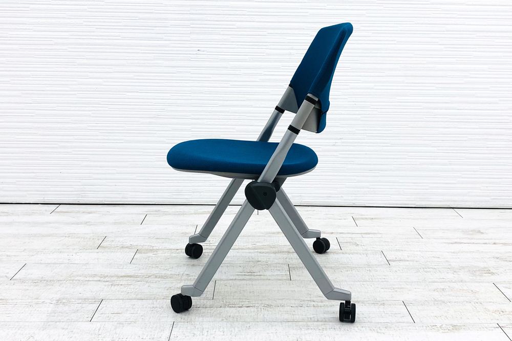 オカムラ リータチェア 中古 2020年製 LITA ミーティングチェア スタッキングチェア ネスティングチェア 会議椅子 パイプ椅子 ターコイズブルー画像