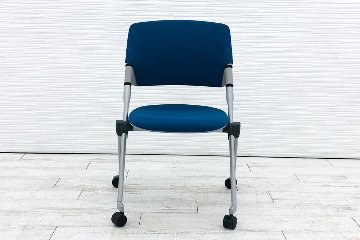オカムラ リータチェア 中古 2020年製 LITA ミーティングチェア スタッキングチェア ネスティングチェア 会議椅子 パイプ椅子 ターコイズブルー画像