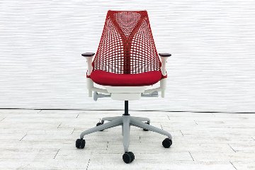 ハーマンミラー セイルチェア 中古 2017年製 ミドルバック SAYL Chairs デザインチェア 中古オフィス家具 可動肘 レッド画像