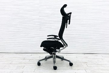 バロンチェア オカムラ エクストラハイバック メッシュ ヘッドレスト 可動肘 高機能チェア 中古オフィス家具 可動ヘッドレスト ブラック画像