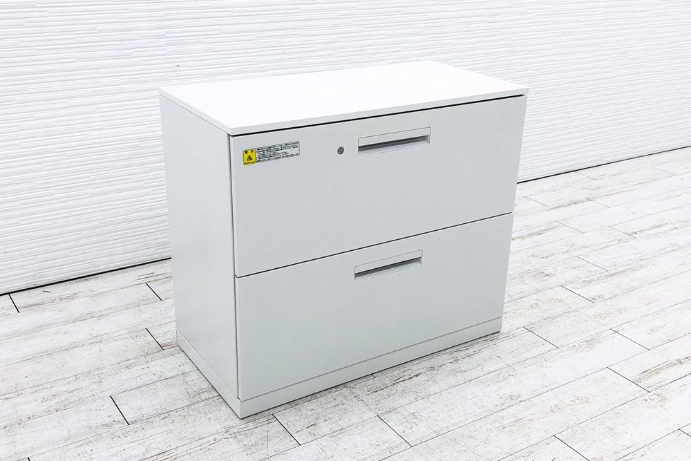 2段ラテラル書庫 中古 スチール書庫 ハイパーストレージ 内田洋行 UCHIDA キャビネット 中古オフィス家具 ホワイトの画像