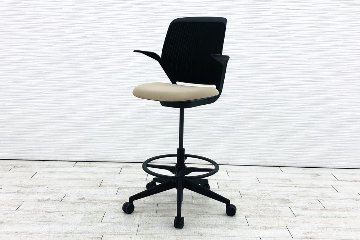 スチールケース コビスツール ハイチェア 中古 スツール Steelcase Think 可動肘 中古オフィス家具 434711 ベージュ画像