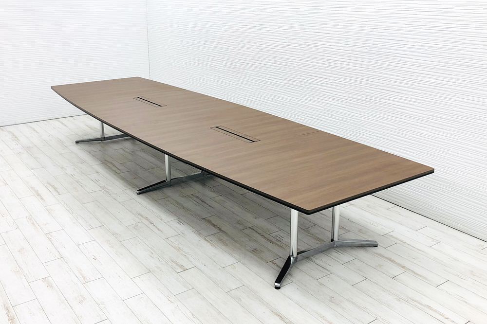 オカムラ ラティオ 中古 舟形天板 W4800 ミーティングテーブル 大型会議テーブル 中古オフィス家具 ネオウッドダーク 4800/1500/720画像