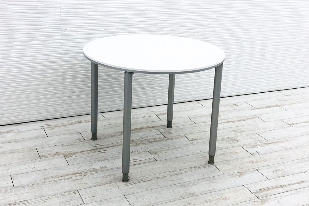 オカムラ 会議テーブル 中古 幅900 丸テーブル ミーティングテーブル カフェテーブル 中古オフィス家具 ホワイトの画像