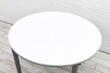 オカムラ 会議テーブル 中古 幅900 丸テーブル ミーティングテーブル カフェテーブル 中古オフィス家具 ホワイト画像