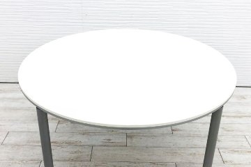 オカムラ 会議テーブル 中古 幅1200 丸テーブル ミーティングテーブル カフェテーブル 中古オフィス家具 ホワイト画像