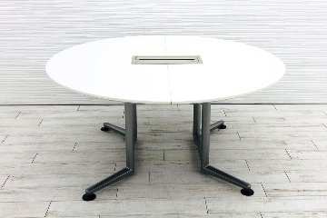 オカムラ ラティオ 会議テーブル 中古 幅1500 丸テーブル ミーティングテーブル 会議机 中古オフィス家具 ホワイト画像