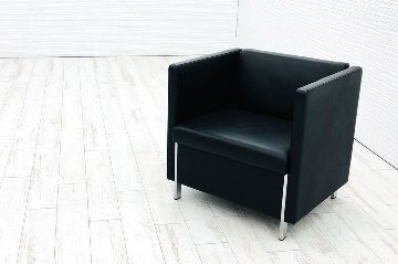オカムラ L475シリーズ 中古 多目的チェア 応接ソファ 安楽椅子 ミーティングチェア 応接チェア 会議椅子 中古オフィス家具 革画像