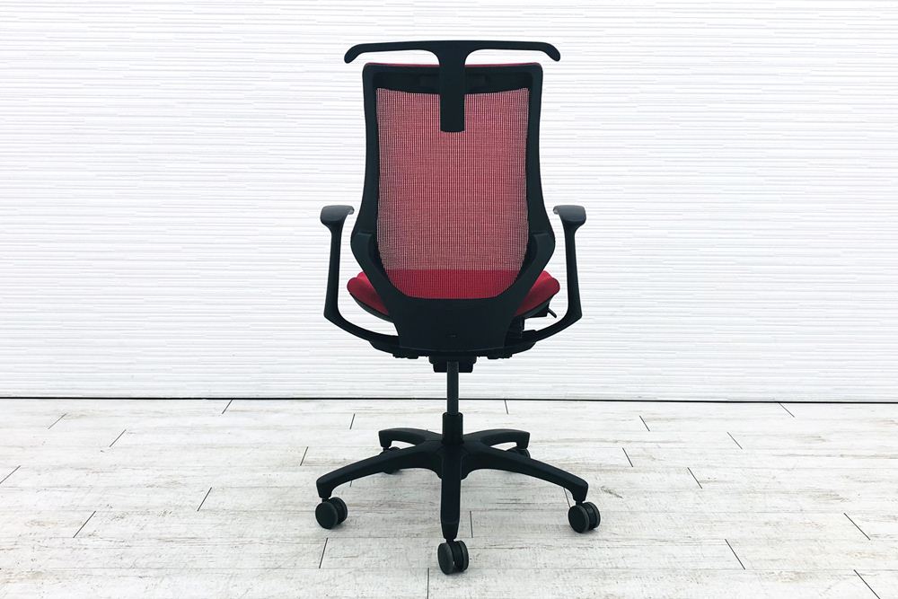 イトーキ エフチェア 中古 2017年製 クッション 固定肘 事務椅子 ITOKI 中古オフィス家具 KF-370JBH-T1M4 レッド画像