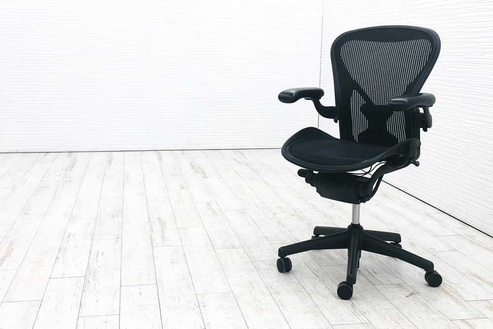 ハーマンミラー アーロンチェア Bサイズ フル装備 中古 ポスチャーフィット メッシュ Herman Miller 中古オフィス家具 肘レバータイプ画像