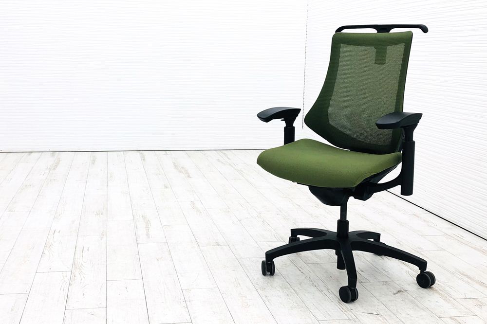 イトーキ エフチェア 2019年製 中古オフィスチェア クッション 可動肘 事務椅子 ITOKI 中古オフィス家具 KG-170JBH-T1Q2 アイビーグリーン画像