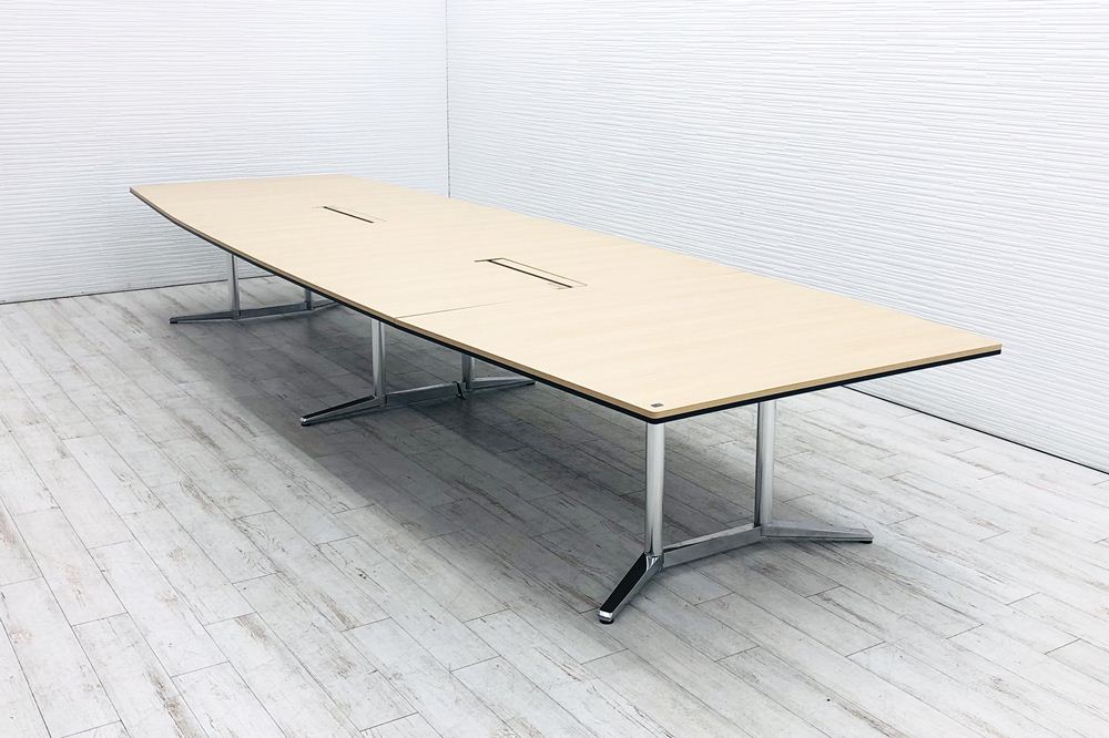 オカムラ ラティオ 中古 舟形天板 W4800 幅4800 ミーティングテーブル 大型会議テーブル 中古オフィス家具 ネオウッドライト 4800/1500/720の画像