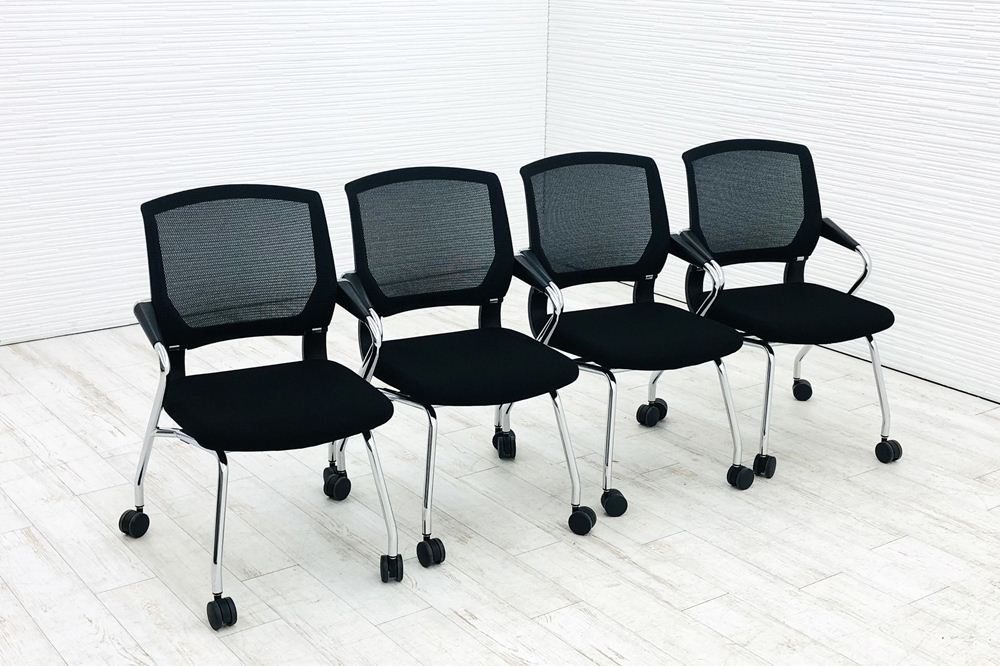 ミーティングチェア コクヨ サテリテ 【4脚セット】 ネスティングチェア 会議椅子 中古オフィス家具 多目的チェア CK-M791C ブラック画像