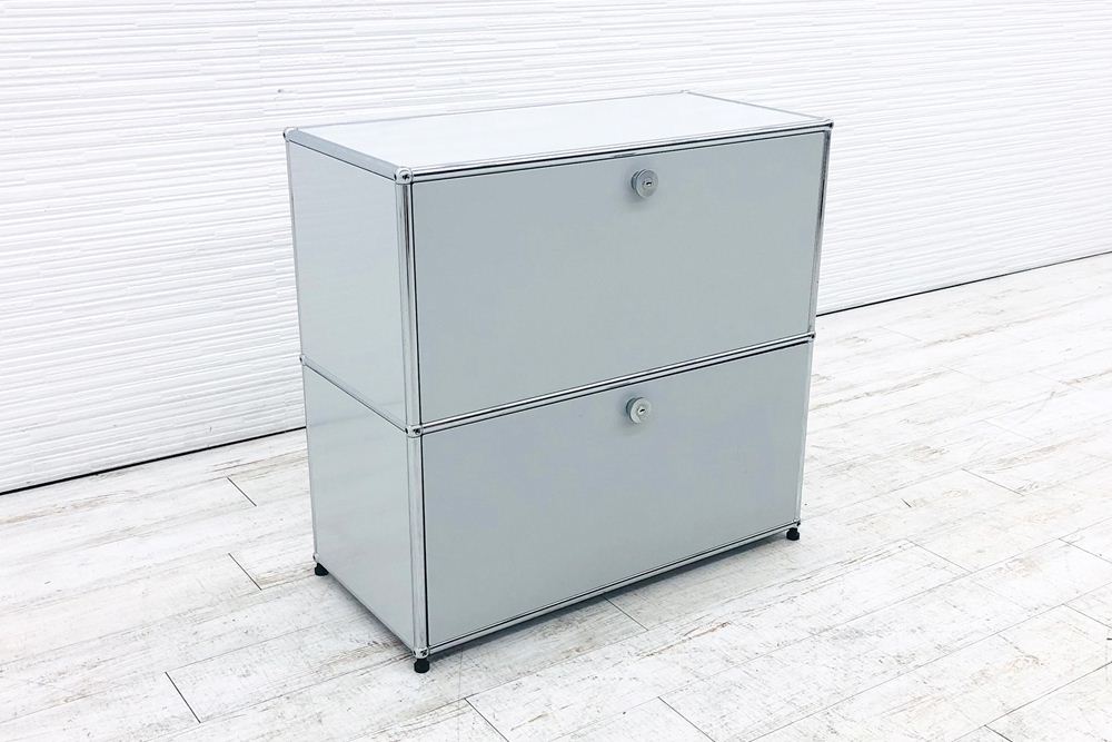 USMハラー 中古 ハラーシステム 1連2段 USM Haller ドロップダウン エクステンション 中古オフィス家具 ライトグレー 770/375/745 鍵付きの画像