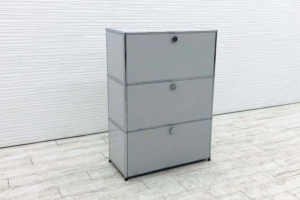 USMハラー 中古 1列3段 USM Haller ドロップダウン エクステンション 中古オフィス家具 ライトグレー 770/375/1100 両側パンチング 鍵無の画像
