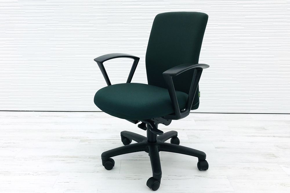 ブロスチェア 中古 オフィスチェア イトーキ ブロス クッション 固定肘 グリーン 事務椅子 ITOKI 中古オフィス家具画像