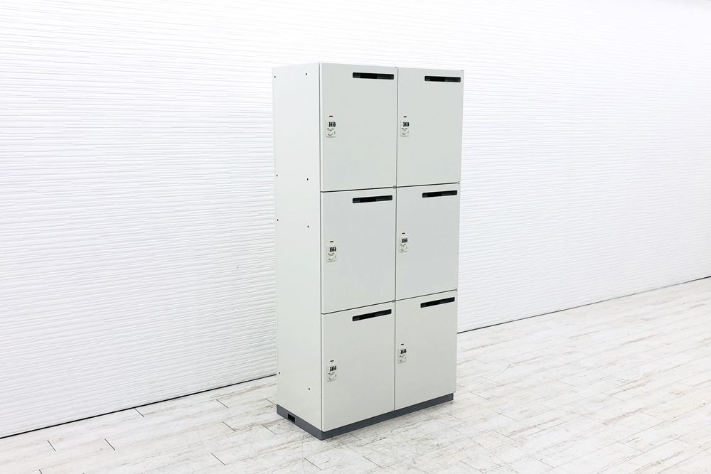プラス 投函口付き 6人用ロッカー 中古 スチールロッカー メールボックス ホワイト 中古オフィス家具 ダイヤル錠 900/450/1820の画像