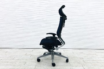 バロンチェア 2015年製 オカムラ エクストラハイバック メッシュ 可動肘 高機能チェア 中古オフィス家具 可動ヘッドレスト ダークブルー画像