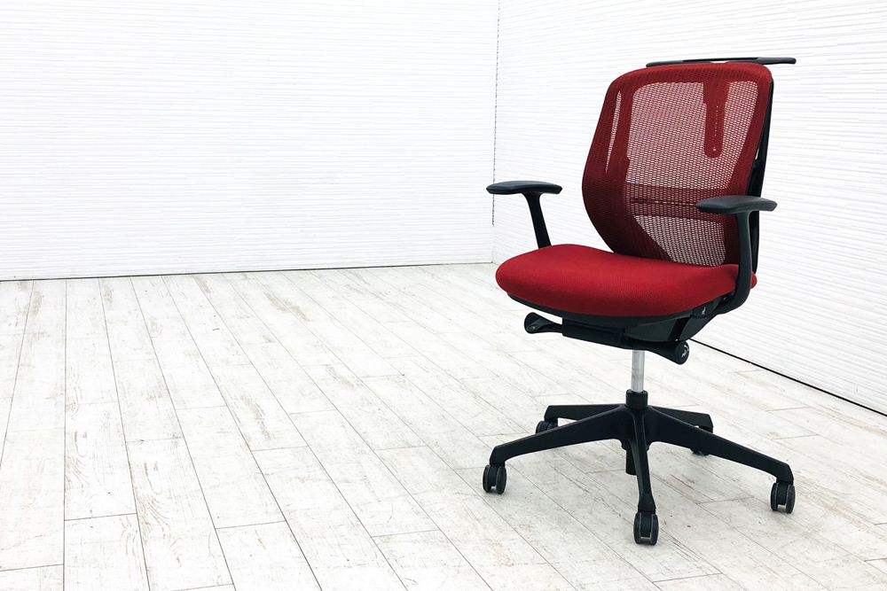 シルフィーチェア 中古 2017年製 オカムラ ローバック 固定肘 中古チェア Sylphy メッシュ 中古オフィス家具 C642XS FMP9 レッドの画像