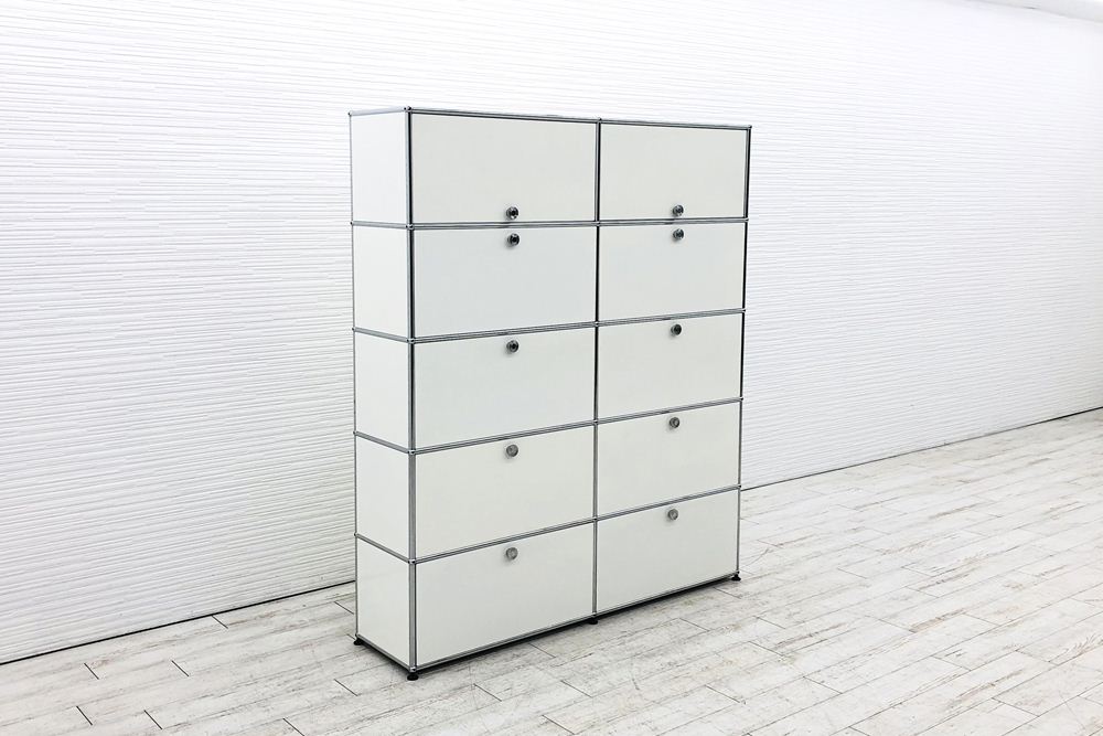 USM Haller USMハラー ハラーシステム キャビネット 2連5段 中古 ホワイト キャビネット 中古オフィス家具 1520/375/1790の画像