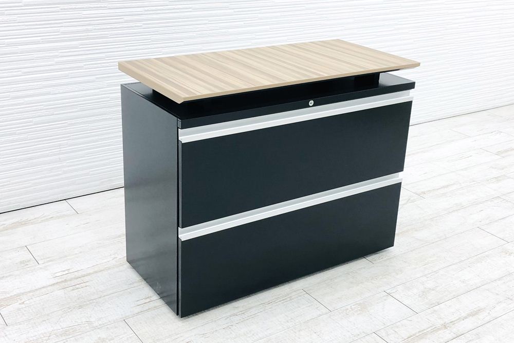 コクヨ サイビ 2段ラテラル書庫 中古 ストレージ 収納家具 中古オフィス家具 天板付き ブラック 900/420/720の画像