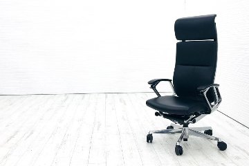 デュークチェア 2017年製 中古 オカムラ エクストラハイバック デューク 高機能チェア 中古オフィス家具 革 ブラック CZ87ZXの画像