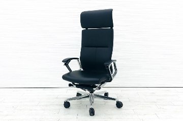 デュークチェア 2017年製 中古 オカムラ エクストラハイバック デューク 高機能チェア 中古オフィス家具 革 ブラック CZ87ZXの画像