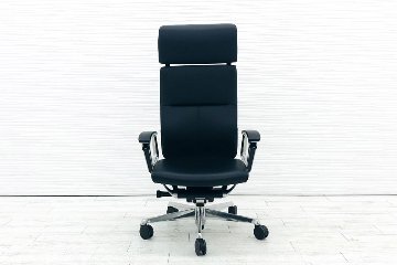 デュークチェア 2017年製 中古 オカムラ エクストラハイバック デューク 高機能チェア 中古オフィス家具 革 ブラック CZ87ZXの画像