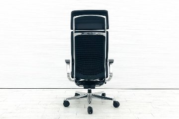 デュークチェア 2017年製 中古 オカムラ エクストラハイバック デューク 高機能チェア 中古オフィス家具 革 ブラック CZ87ZXの画像