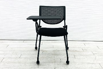 プロスタックチェア オカムラ 中古 ミーティングチェア ネスティングチェア 会議椅子 中古オフィス家具 ブラック テーブル付 ゴムキャスター画像