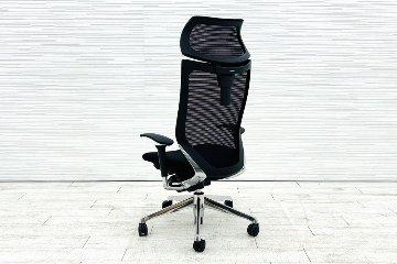 バロンチェア Baron オカムラ 2017年製 エクストラハイバック 座面クッション 可動肘 中古オフィス家具 可動ヘッドレスト ブラックの画像