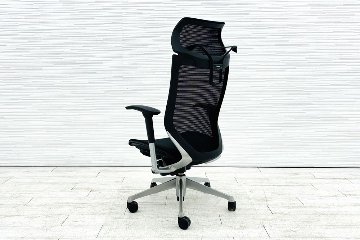 バロンチェア 中古 オカムラ Baron エクストラハイバック 座面メッシュ 可動肘 中古オフィス家具 固定ヘッドレスト シルバーフレーム ブラックの画像