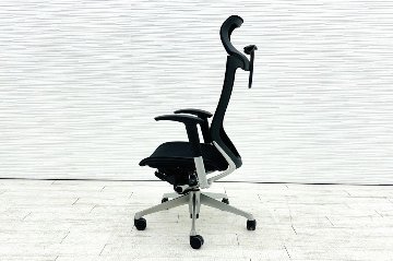 バロンチェア 中古 オカムラ Baron エクストラハイバック 座面メッシュ 可動肘 中古オフィス家具 固定ヘッドレスト シルバーフレーム ブラックの画像