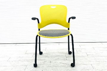 ハーマンミラー ケイパーチェア 中古 スタッキングチェア メッシュ ミーティングチェア 中古オフィス家具 イエローの画像
