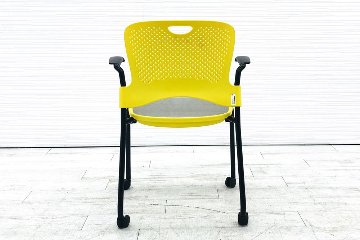 ハーマンミラー ケイパーチェア 中古 スタッキングチェア メッシュ ミーティングチェア 中古オフィス家具 イエローの画像
