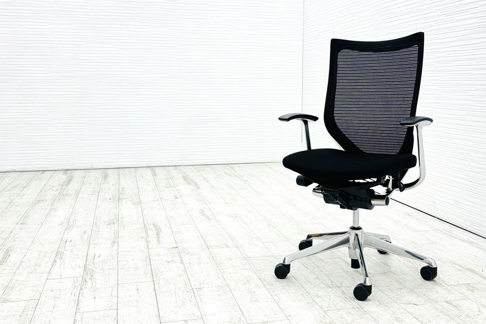 オカムラ Baron バロンチェア ハイバック 中古 2014年製 中古オフィス家具 固定肘 座クッション デザインアーム ブラックの画像